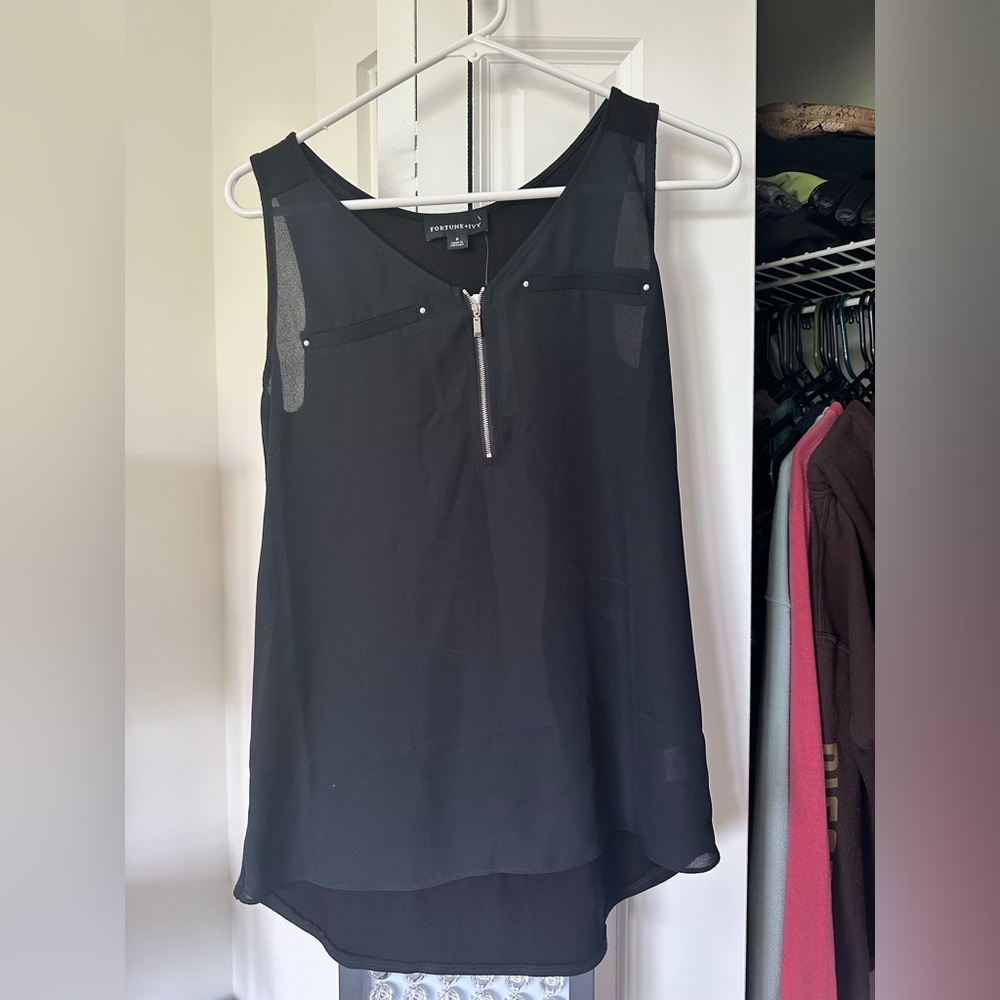 NWT- Fortune + Ivy - Lighton Zip Detail Mixed Material Blouse | Size: S